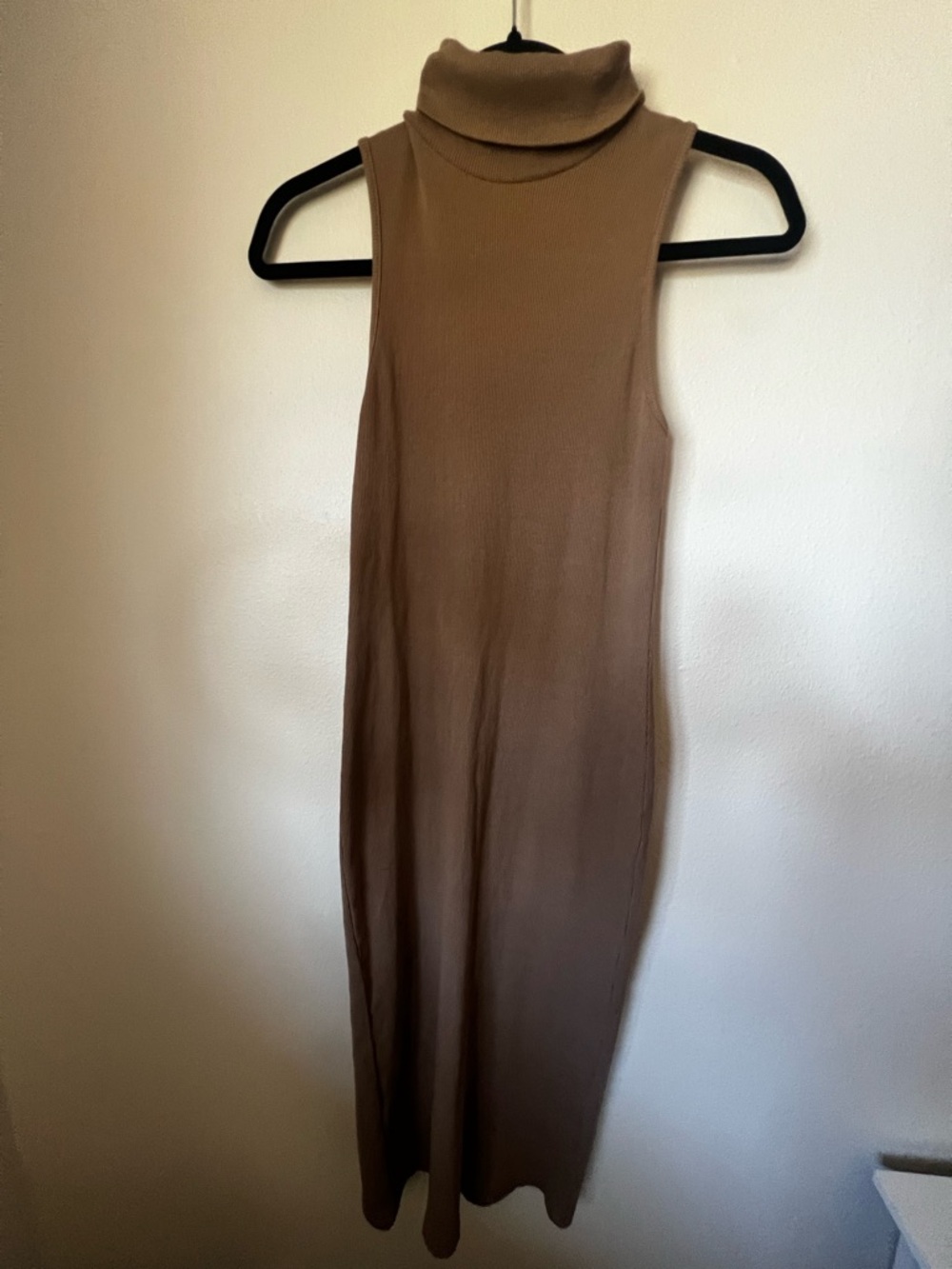 Zara Ribbed Turtleneck Midi Dress Medium Brown Sleeveless Bodycon Minimalist